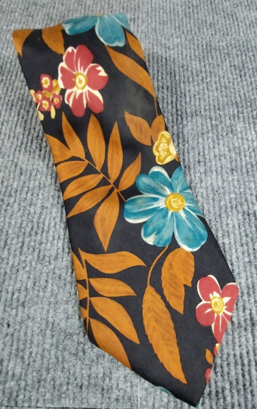 Vintage Lord & Taylor Kensington Collection Silk Tie Floral Earth Tone 70s Retro